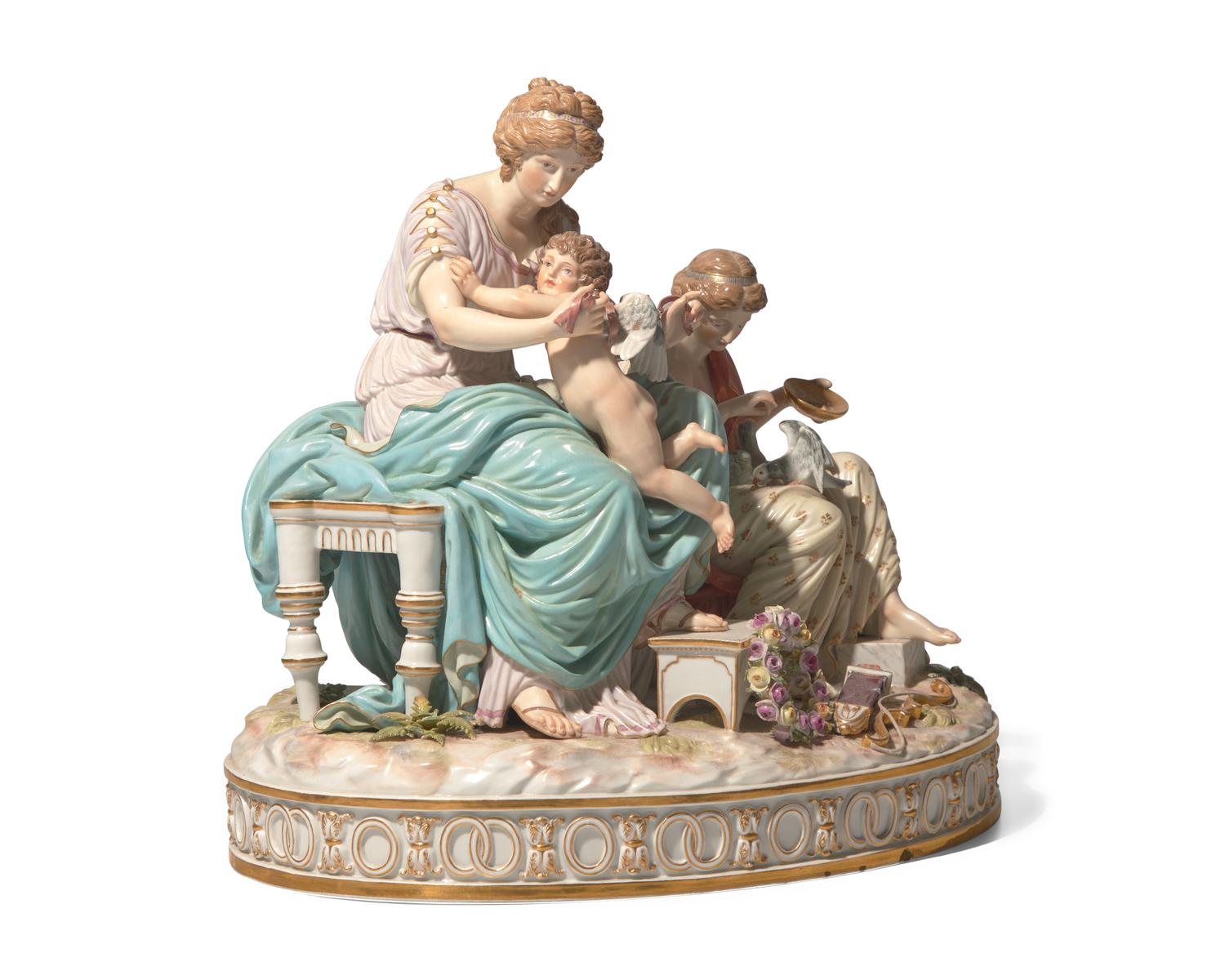A Meissen porcelain figural group: Cupid Untethered , Germany, 19th century