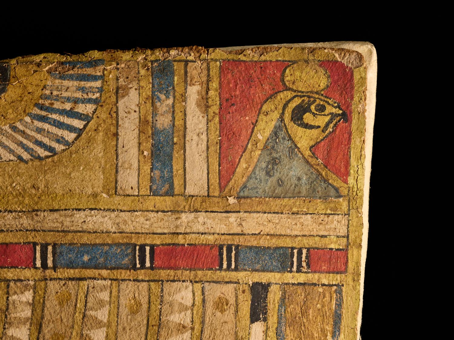 An Egyptian Painted Cartonnage Sarcophagus Fragment