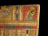 An Egyptian Painted Cartonnage Sarcophagus Fragment