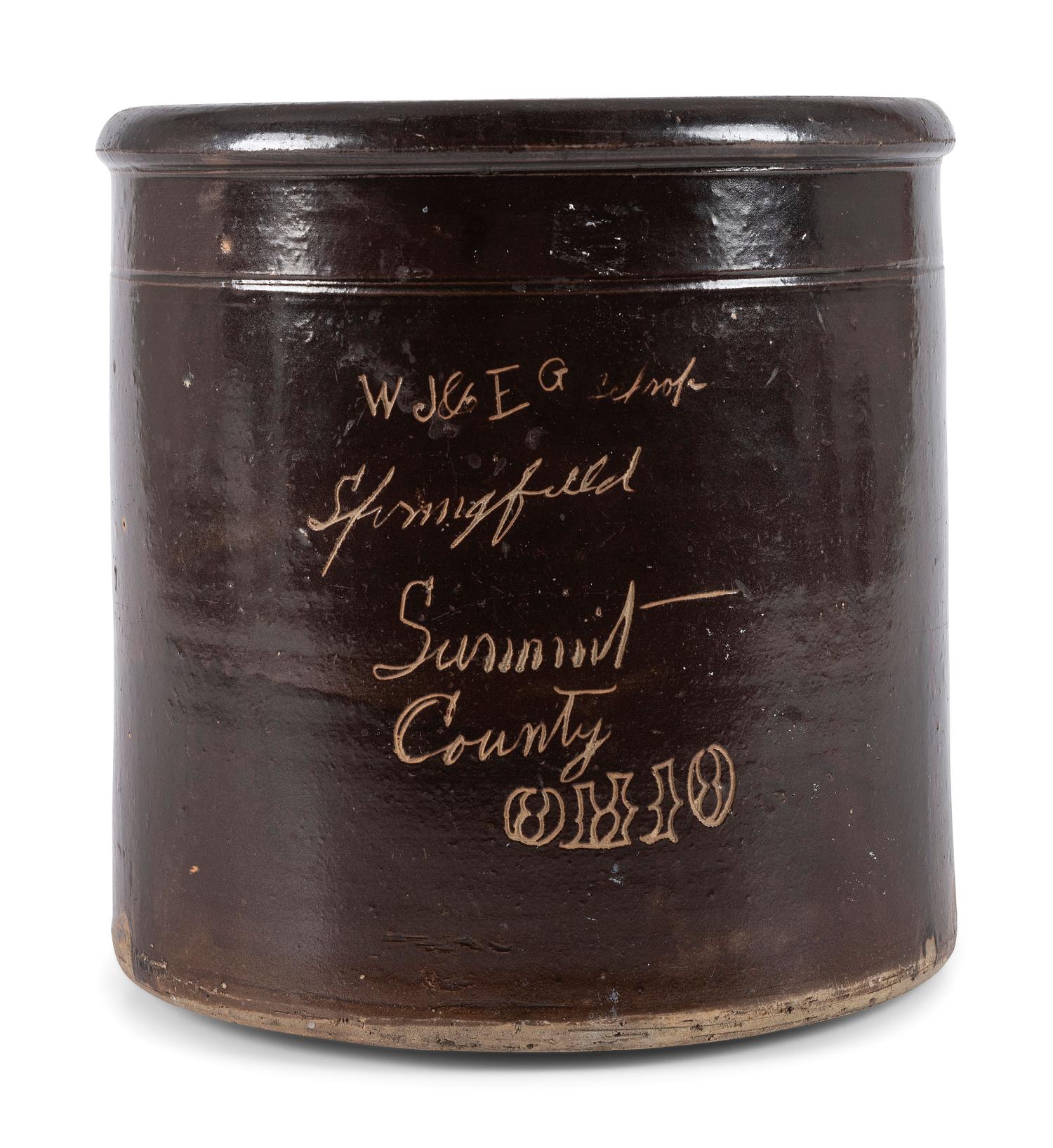An Ohio Albany Slip Stoneware Crock