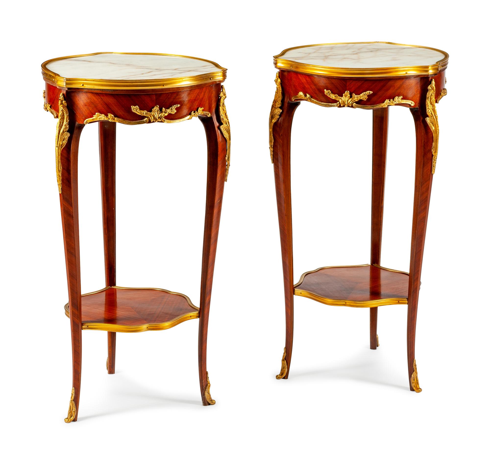 A Pair of Louis XV Style Gilt Metal Mounted Tables