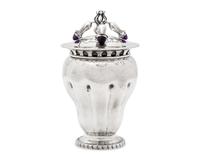 A Georg Jensen Silver and Amethyst Mounted Covered Urn