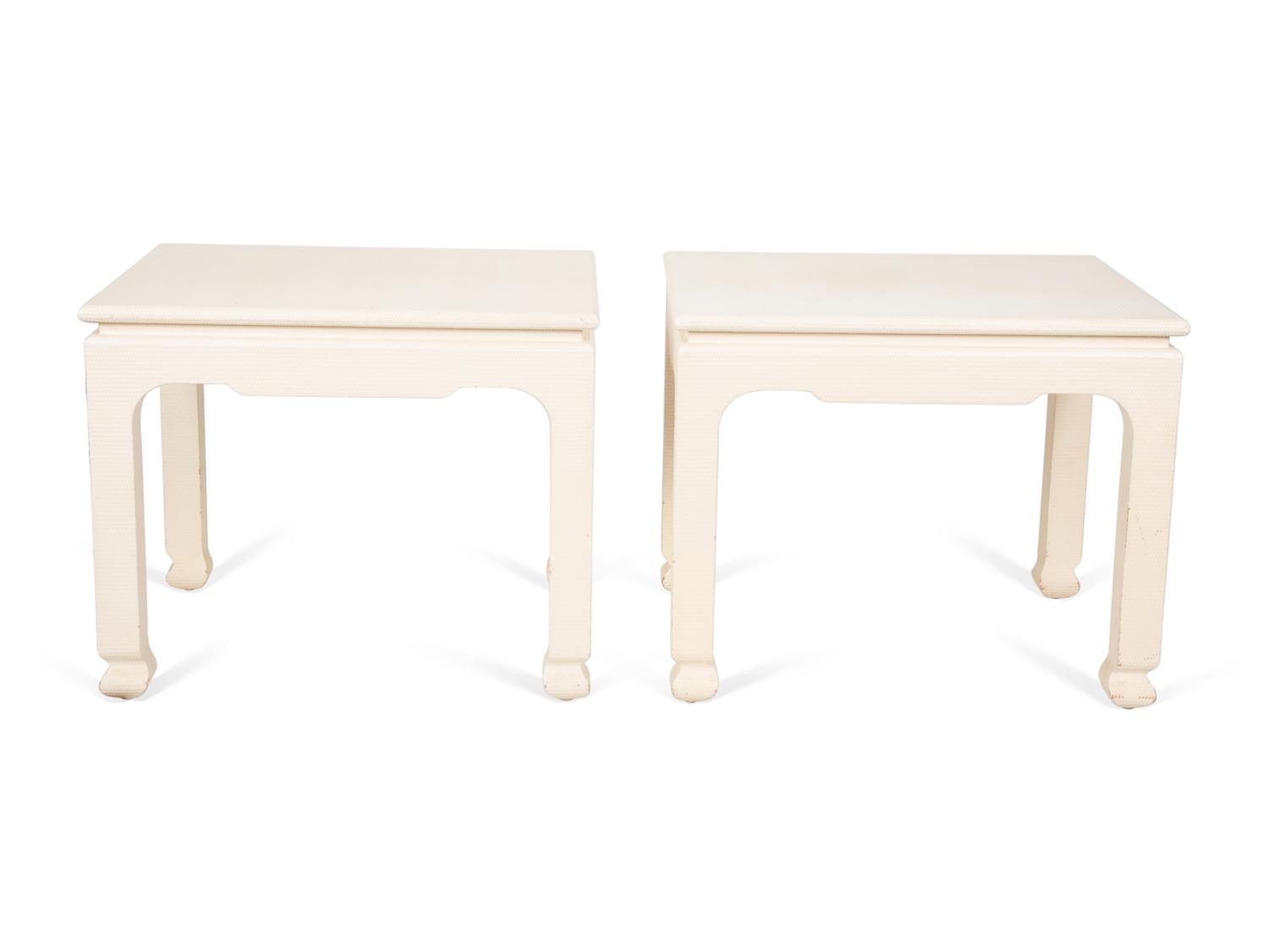 A Pair of Harrison Van-Horn West Wind White Lacquered Woven Raffia Side Tables — 20TH CENTURY