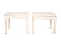 A Pair of Harrison Van-Horn West Wind White Lacquered Woven Raffia Side Tables — 20TH CENTURY