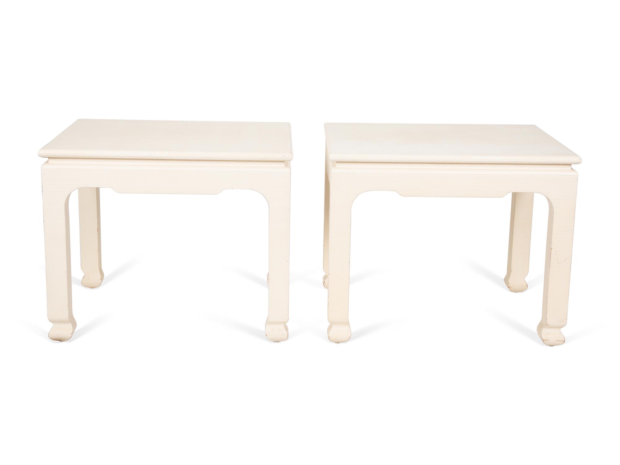 A Pair of Harrison Van-Horn West Wind White Lacquered Woven Raffia Side Tables — 20TH CENTURY