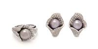 An 18 Karat White Gold, Cultured Pearl and Diamond Demi Parure, 12.30 dwts.