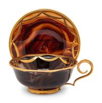 A Set of Six 18-Karat Gold Mounted Agate Cups and Saucers