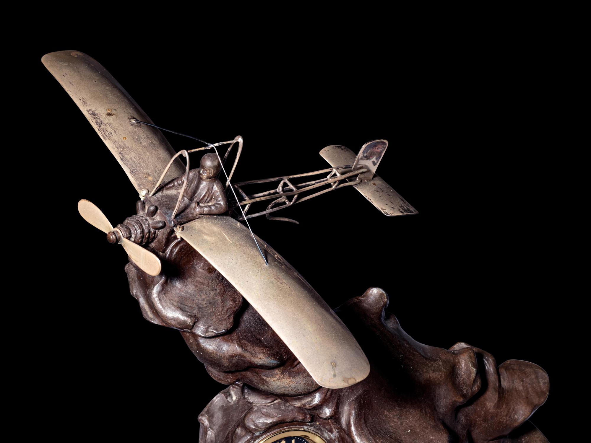 A French Cast Metal Aeronautical Clock, After Xavier Raphanel