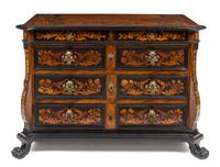 An Italian Baroque Walnut and Marquetry Chest of Drawers Height 39 1/2 x width 58 x depth 27 inches. — 17TH CENTURY
