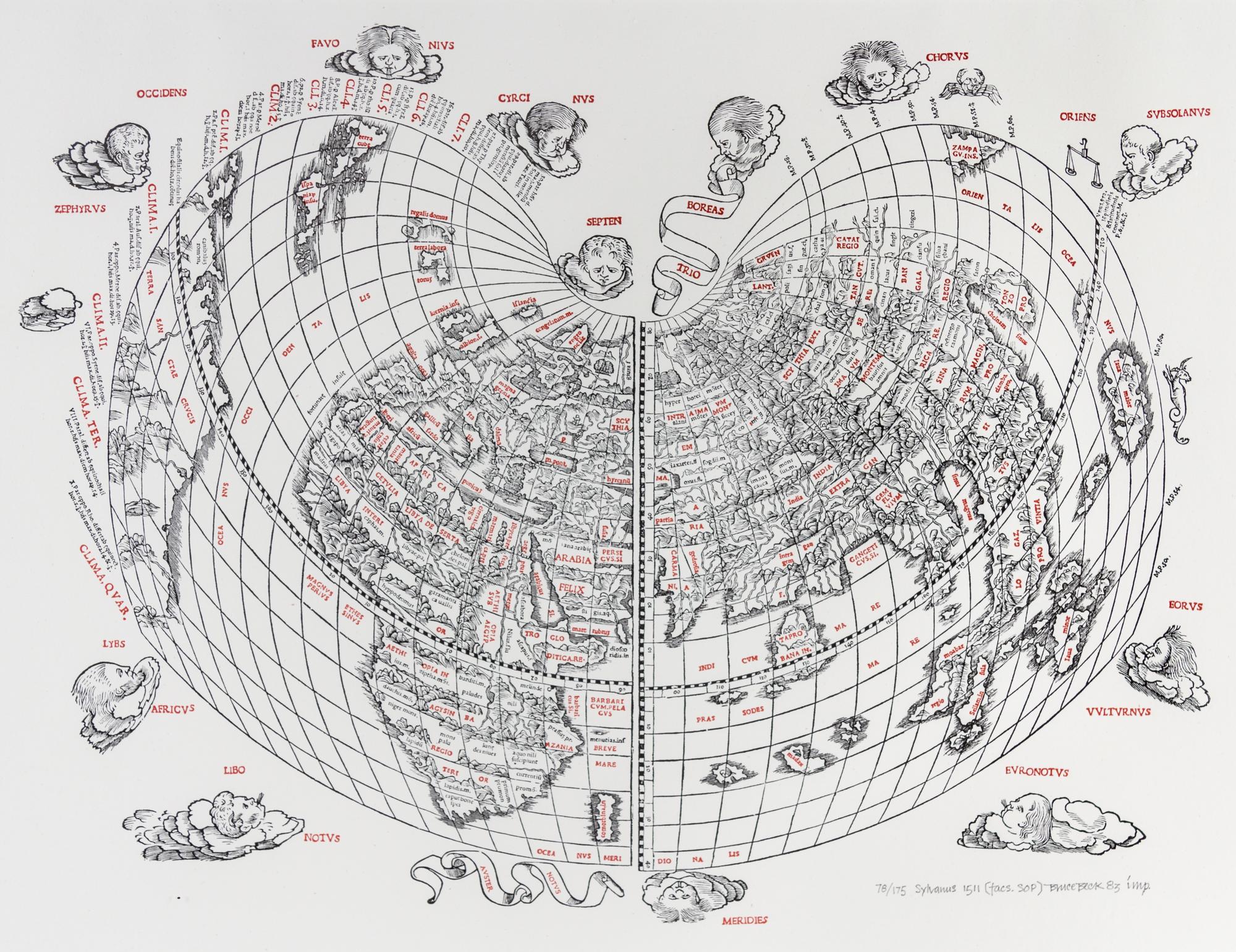 (MAP) FACSIMILE WORLD MAPS. Group of two proof plates of early woodcut World maps. Late 20th century.