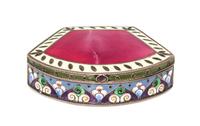 A Russian Jeweled and Guilloche Enameled Silver Box, Grigory Solomonov, Moscow, 1908-1926, of rounded trapezoidal form, the base with i