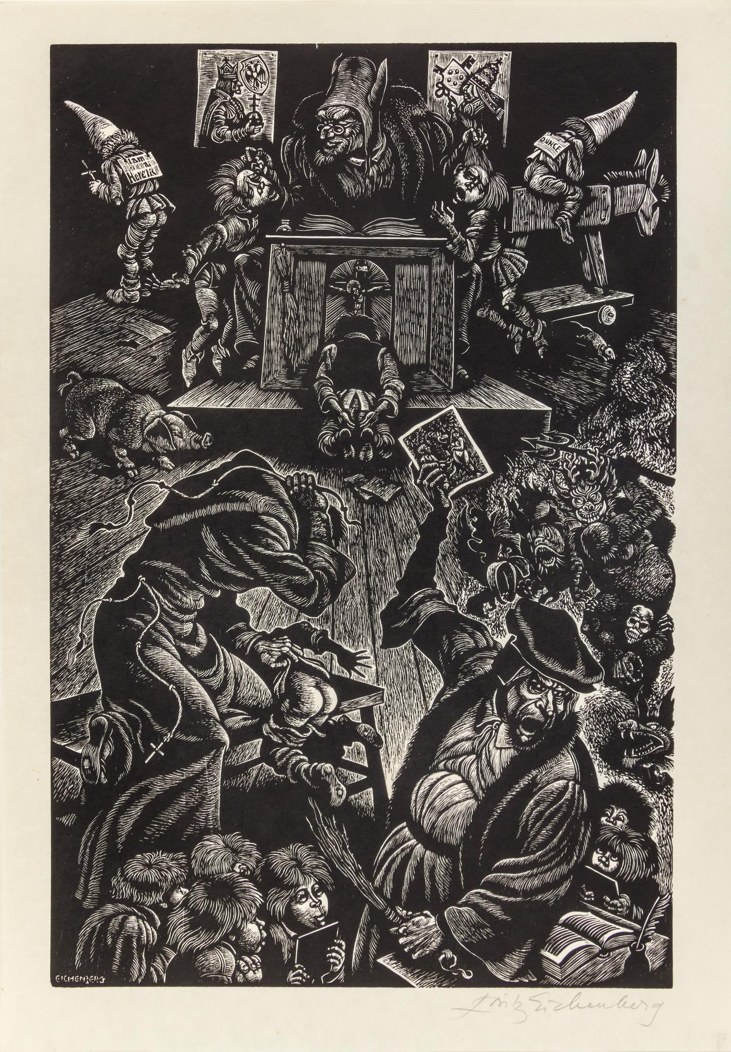 Fritz Eichenberg, (American, 1901-1990), In Praise of Folly, 1972 (portfolio of 10 with text and justification)