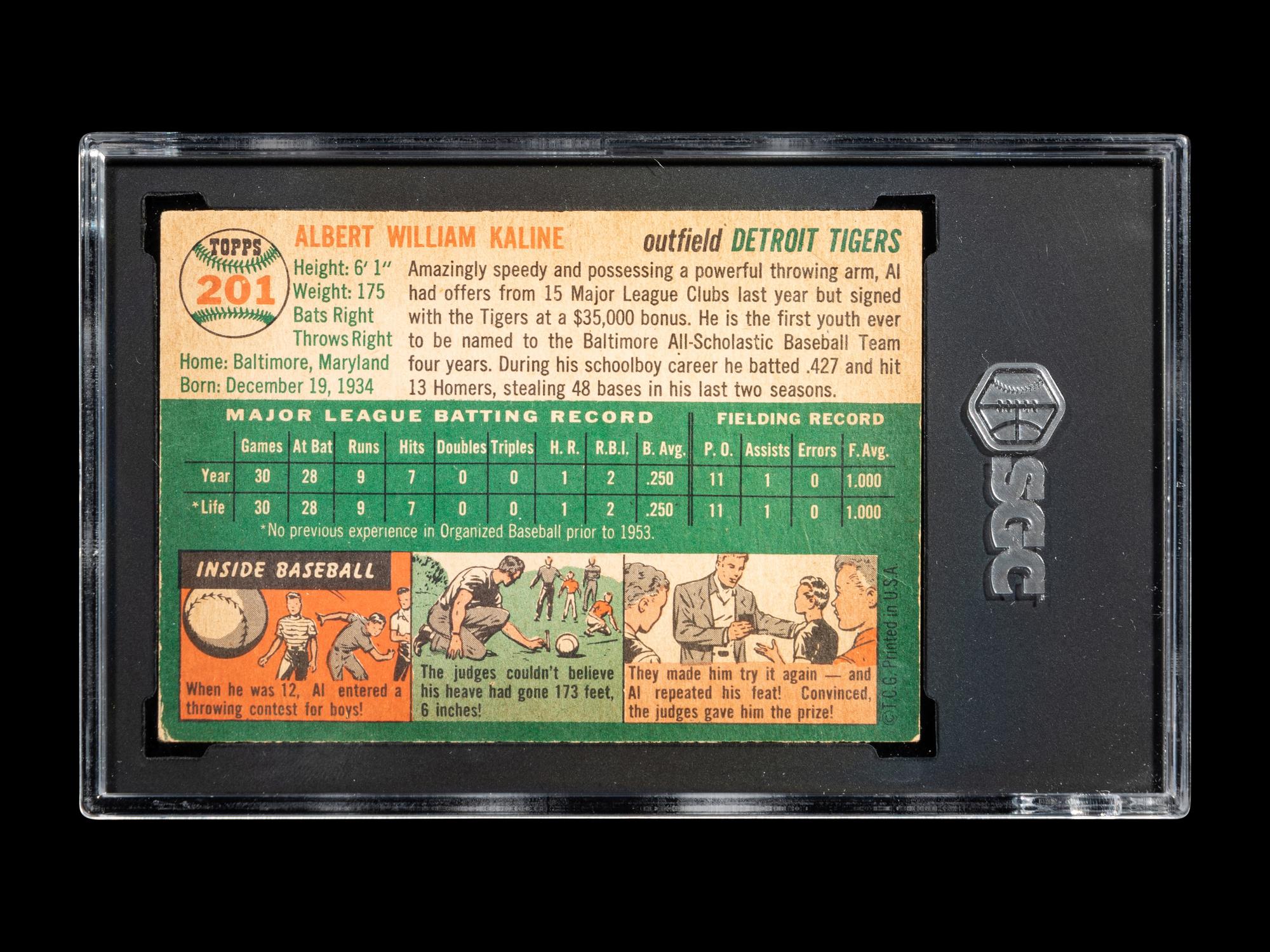 A 1954 Topps Al Kaline Rookie Baseball Card No. 201 (SGC 2 GOOD)