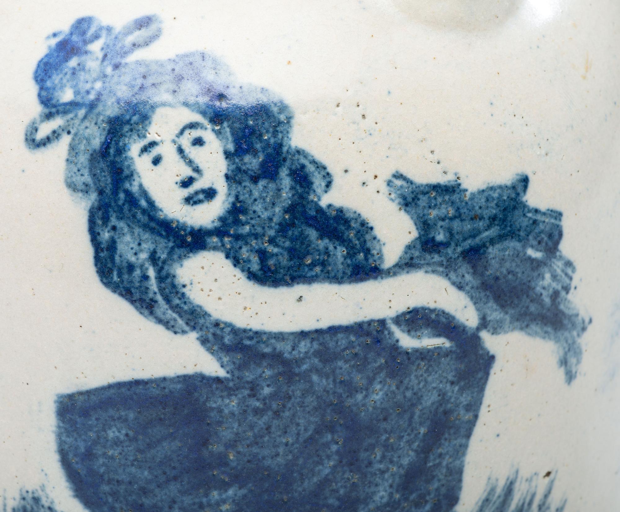 A Dustman Cobalt Decorated 'Dancing Girl' Harvest Jug