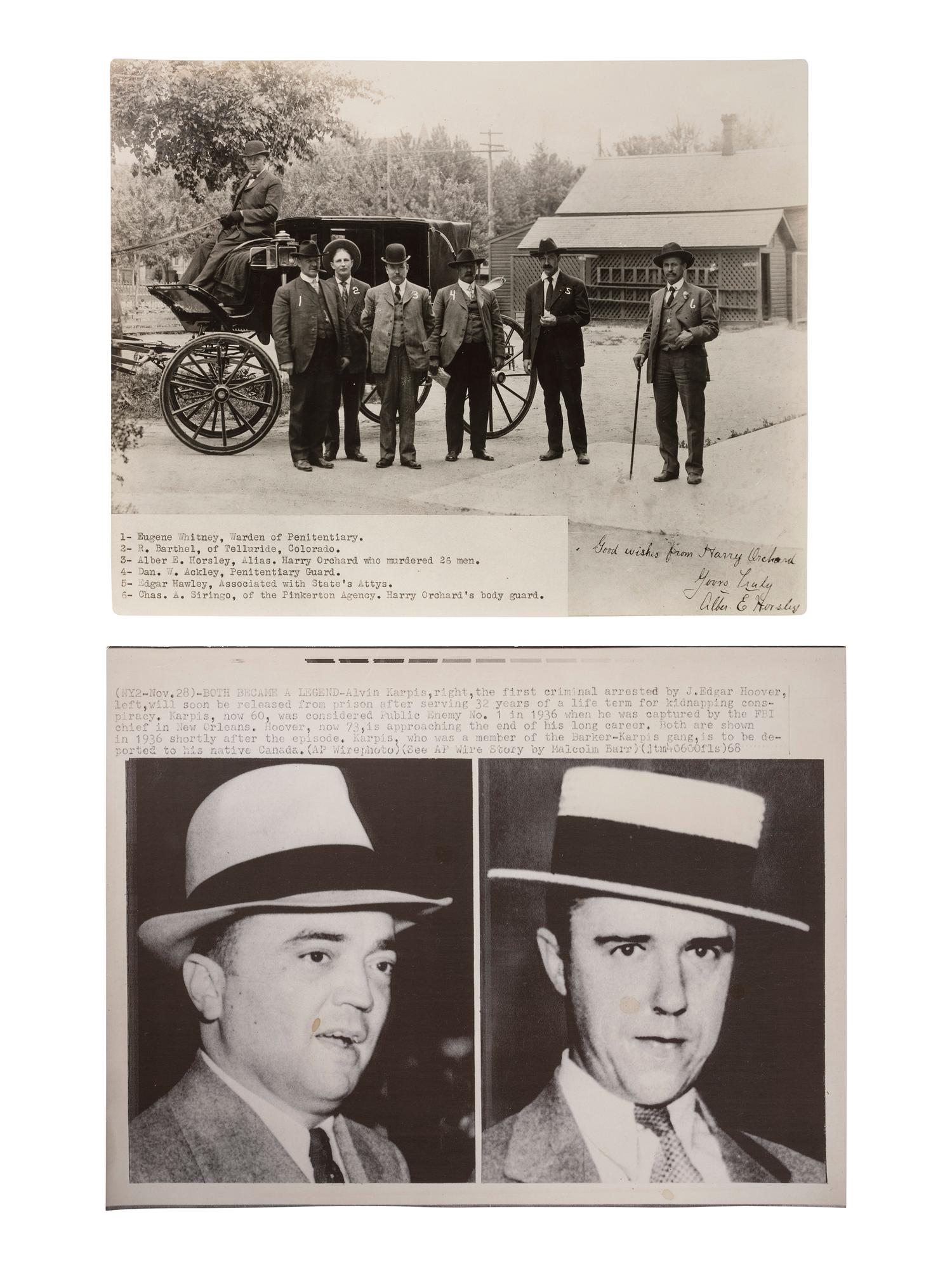 [CRIME & PUNISHMENT]. A group of press photographs and snapshots of gangsters and murderers, including hangings.