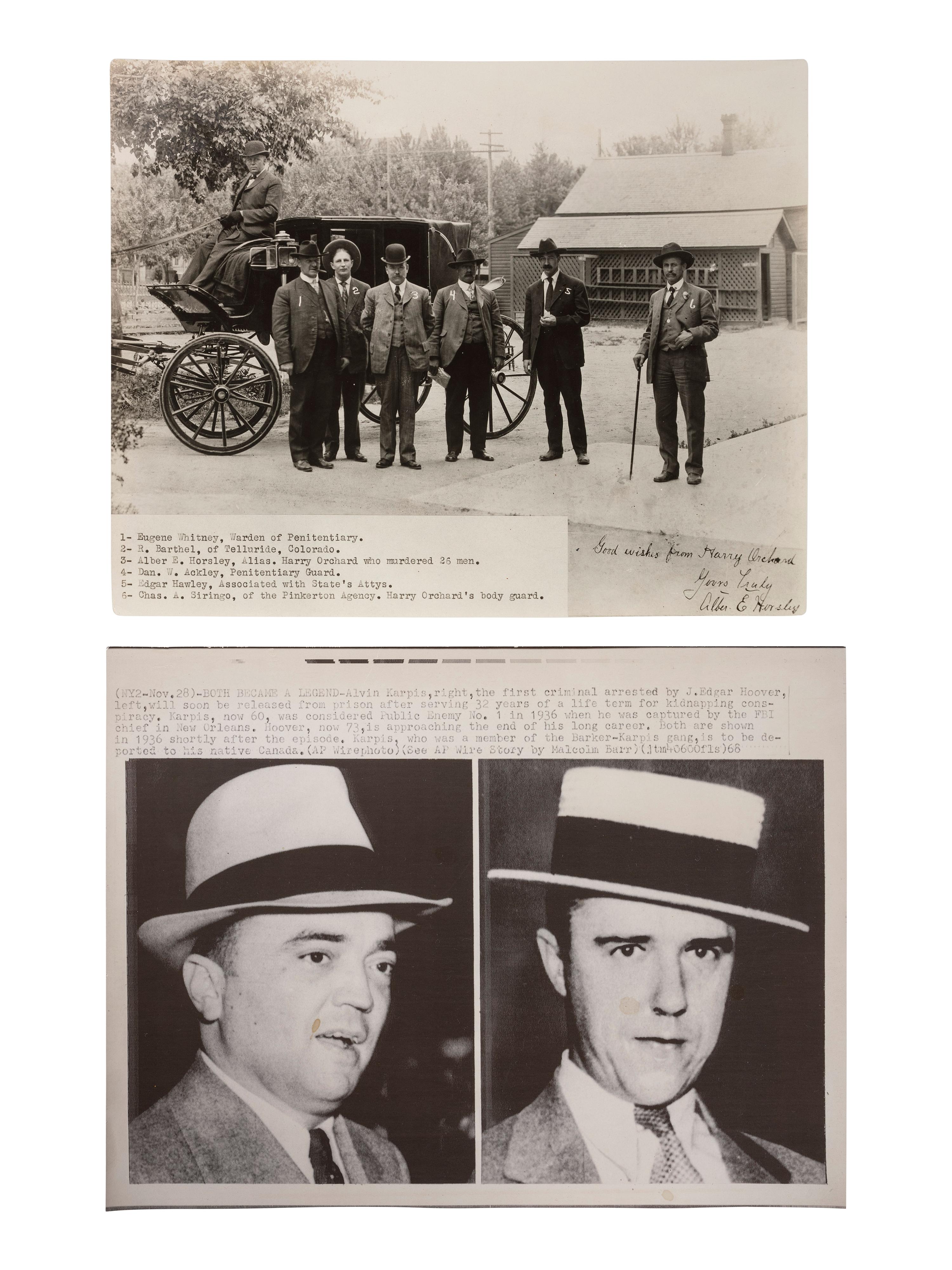 [CRIME & PUNISHMENT]. A group of press photographs and snapshots of gangsters and murderers, including hangings.