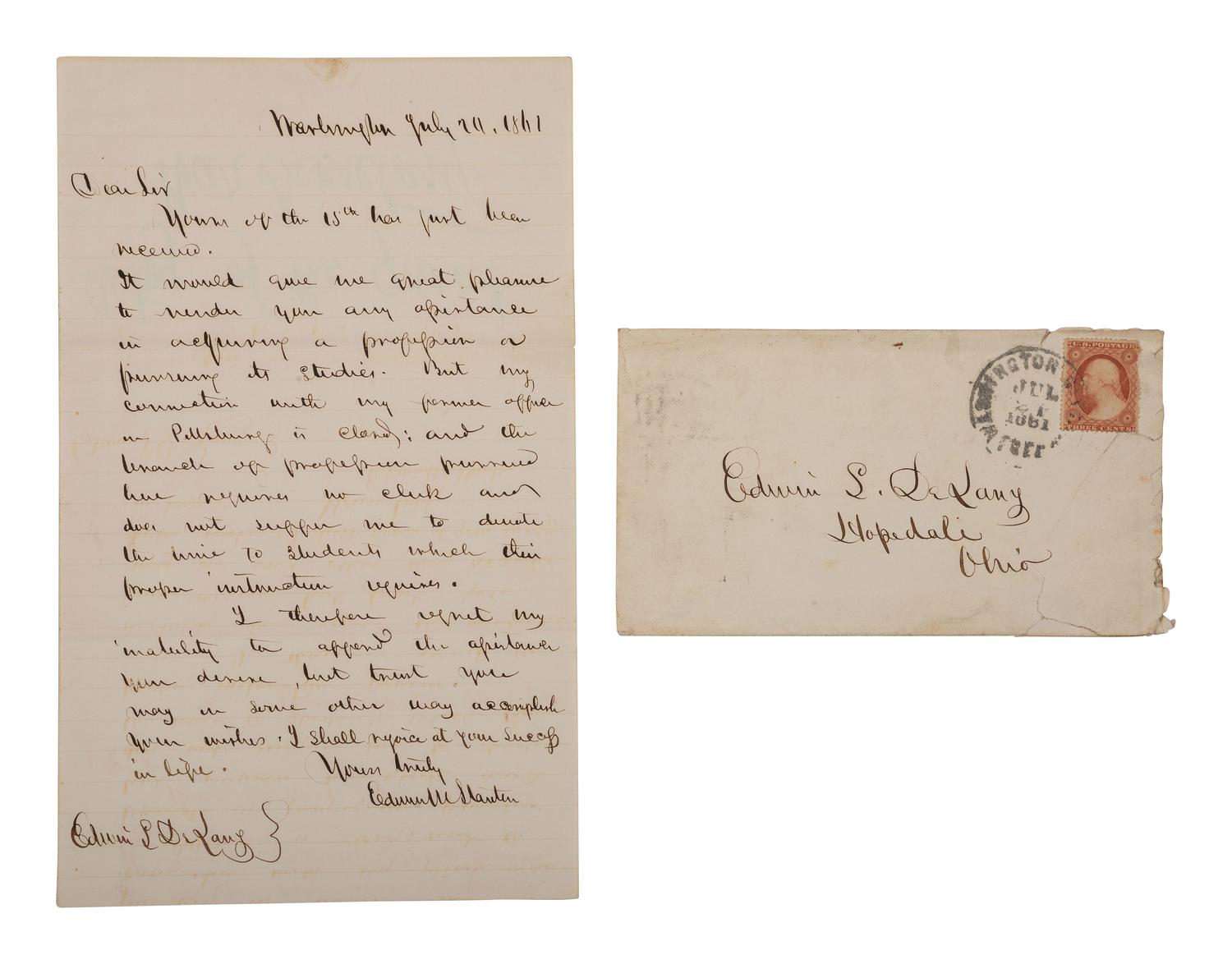 [POLITICS]. 3 letters signed by John FREMONT, Simon CAMERON, and Edwin STANTON.