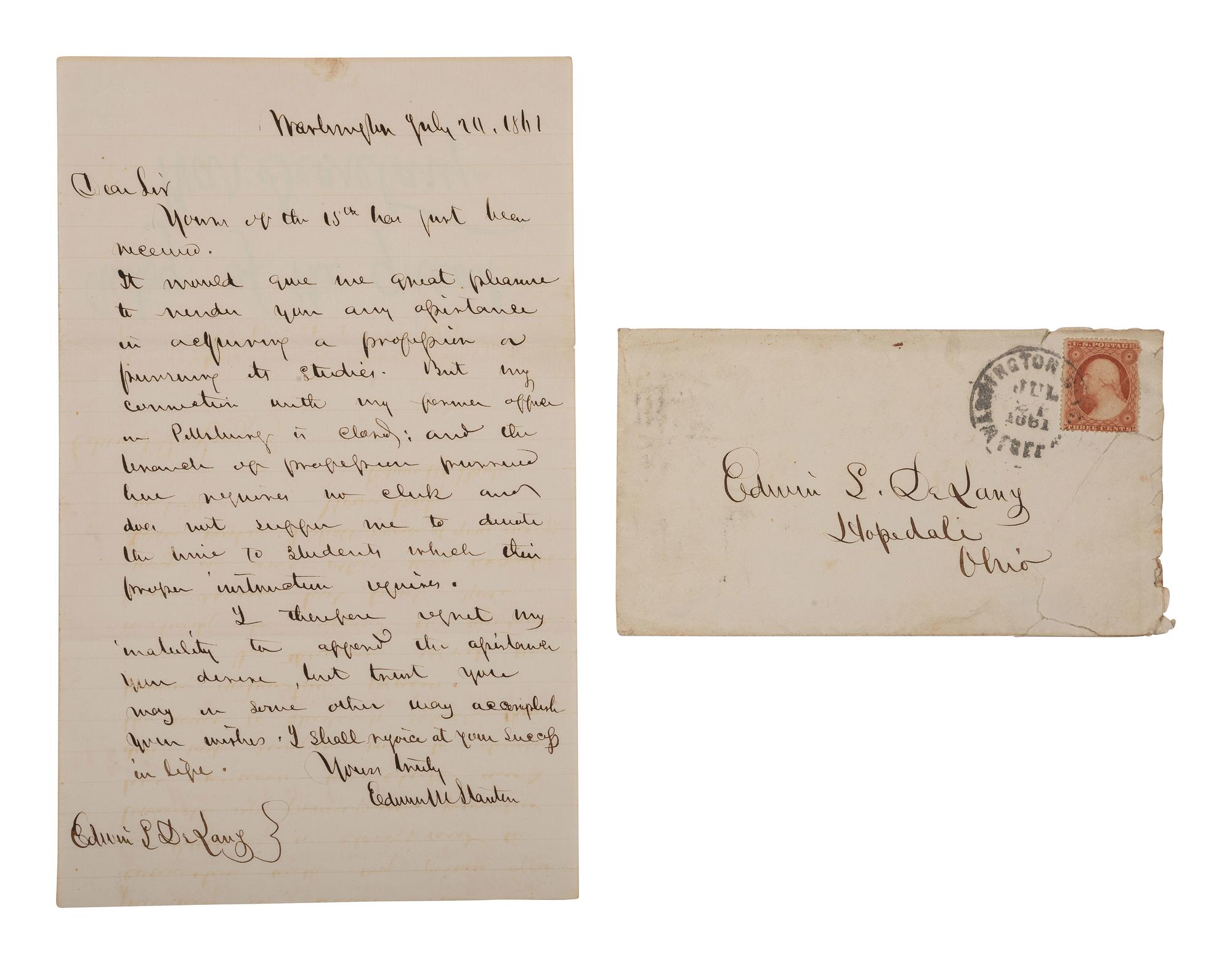 [POLITICS]. 3 letters signed by John FREMONT, Simon CAMERON, and Edwin STANTON.