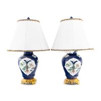 A Pair of Chinese Powder Blue Ground Famille Verte Porcelain Covered Jars