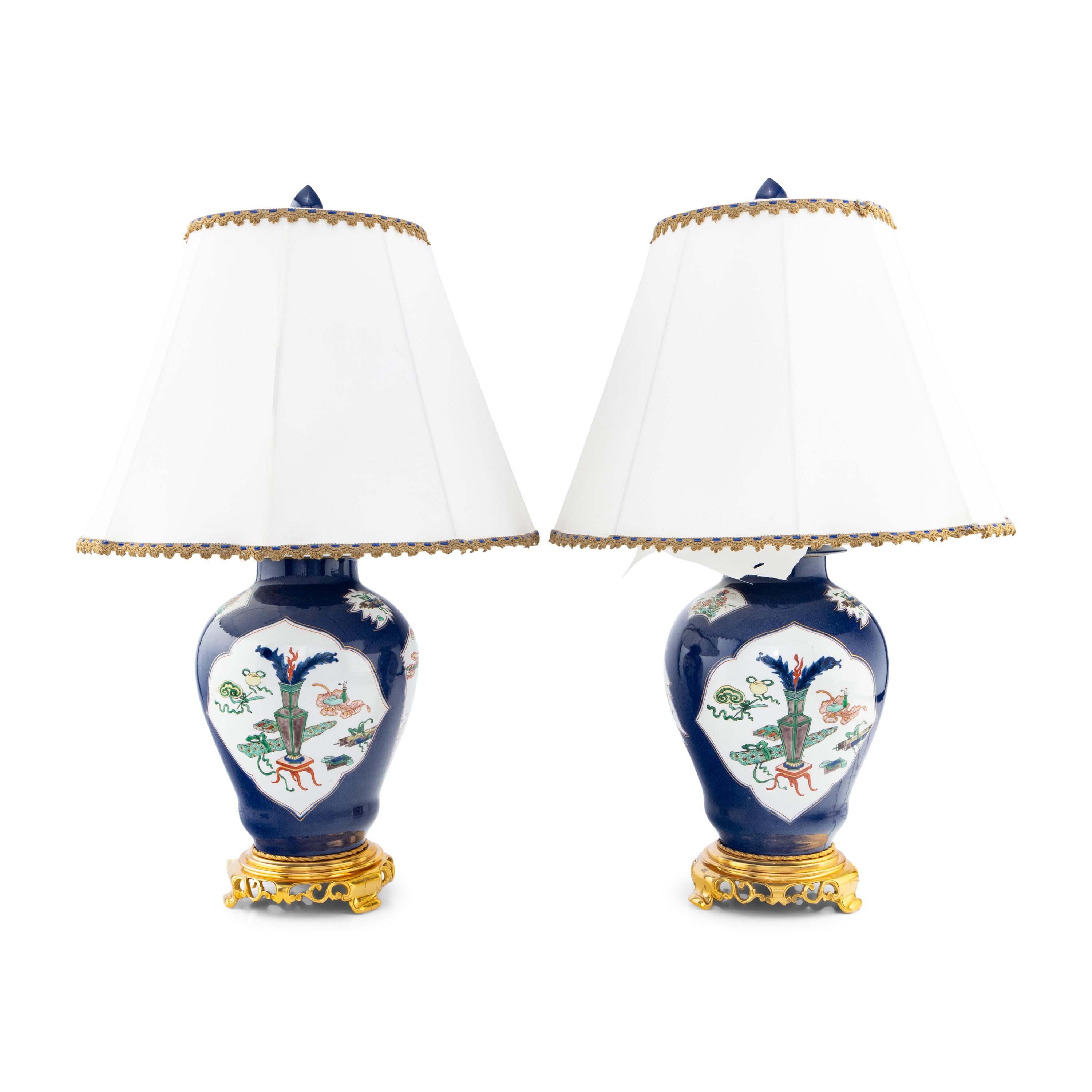 A Pair of Chinese Powder Blue Ground Famille Verte Porcelain Covered Jars