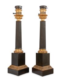 A Pair of Neoclassical Bronze Table Lamps