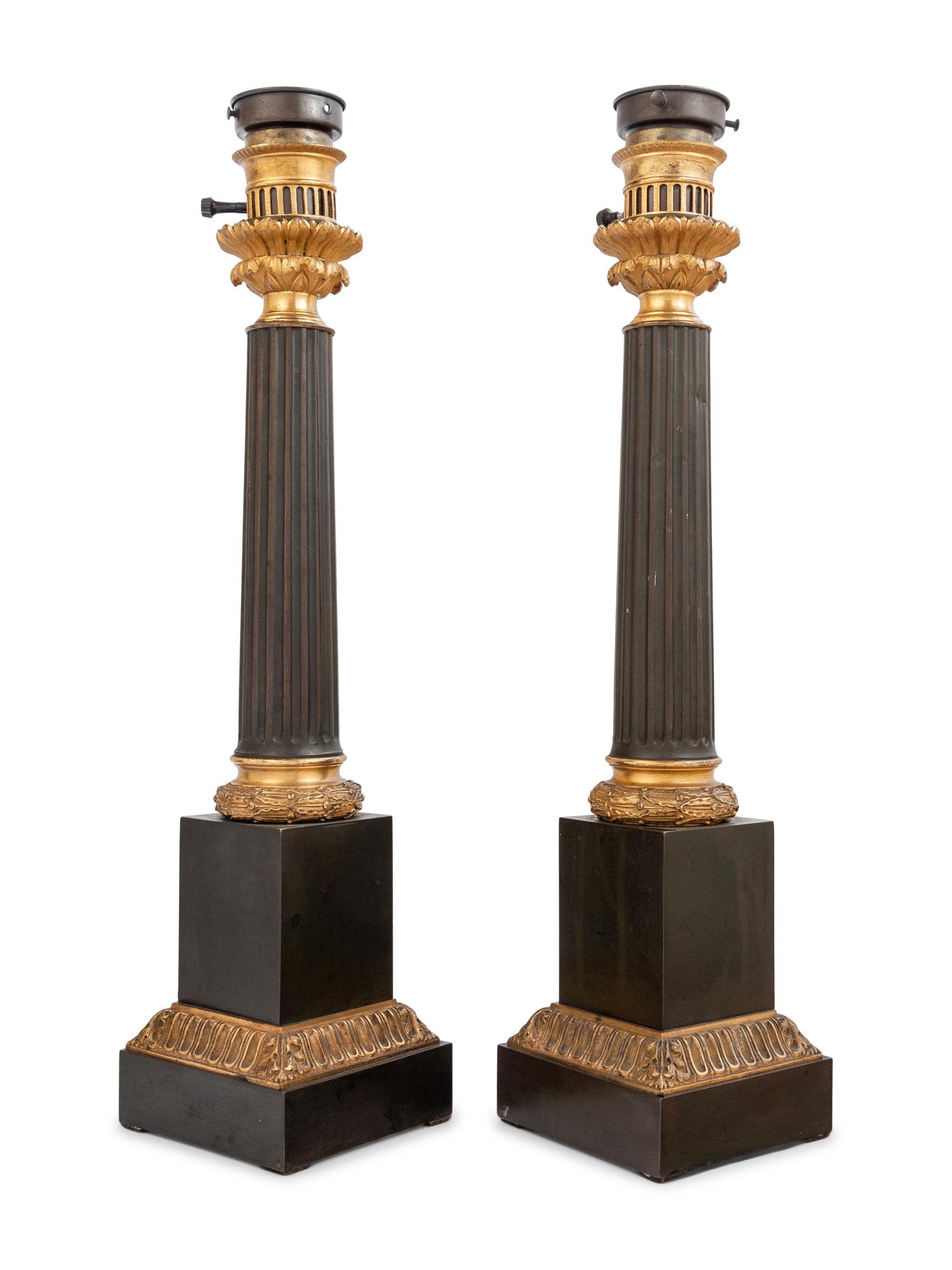 A Pair of Neoclassical Bronze Table Lamps