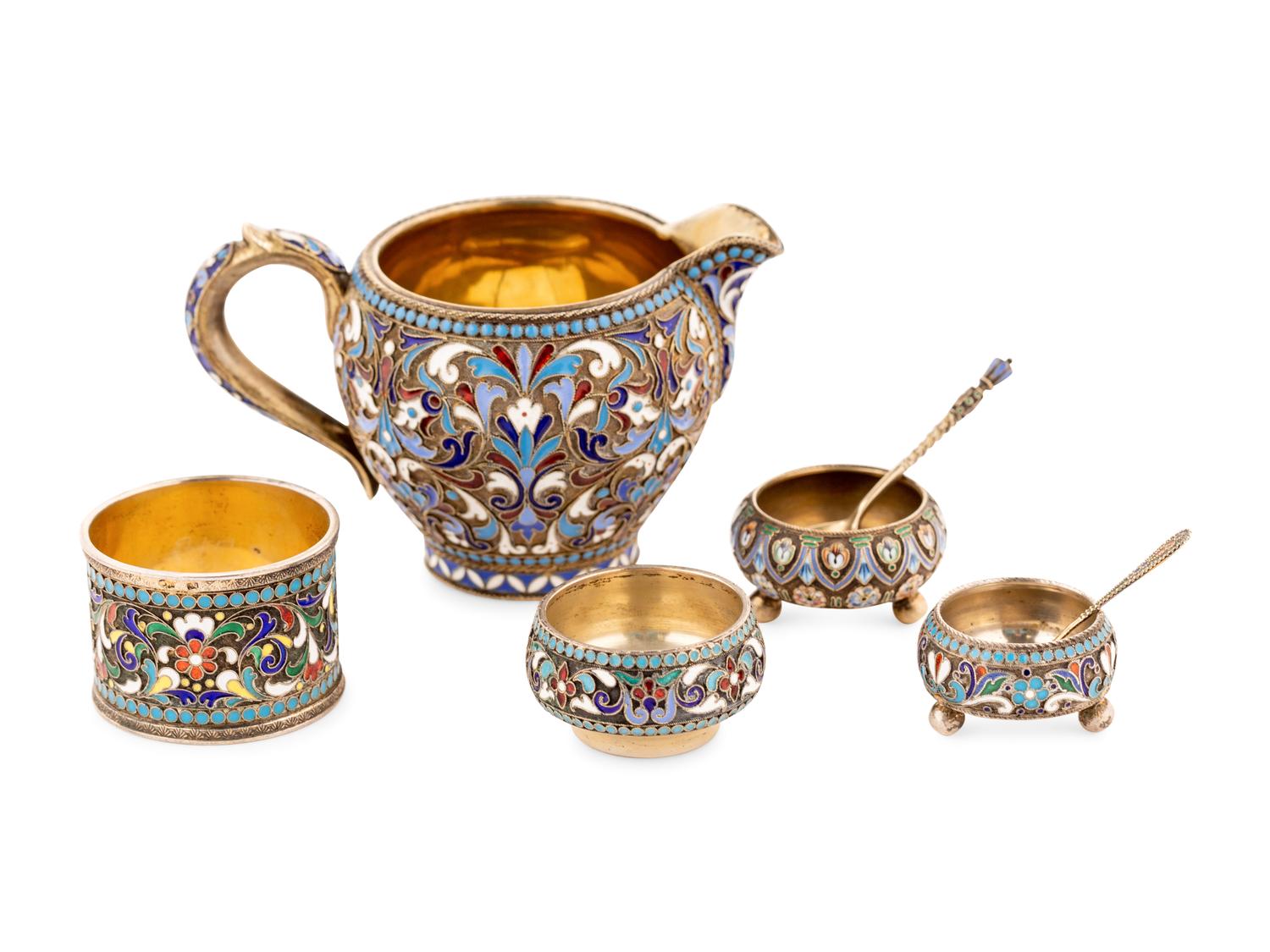 A Group of Russian Enameled Silver Articles