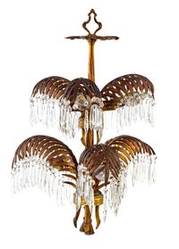 An Art Deco Brass and Glass Chandelier Height 28 x diameter 19 inches. — FIRST HALF 20TH CENTURY