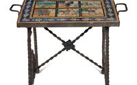 A Mizner Wrought Iron Side Table with Inset Spanish Tile Top