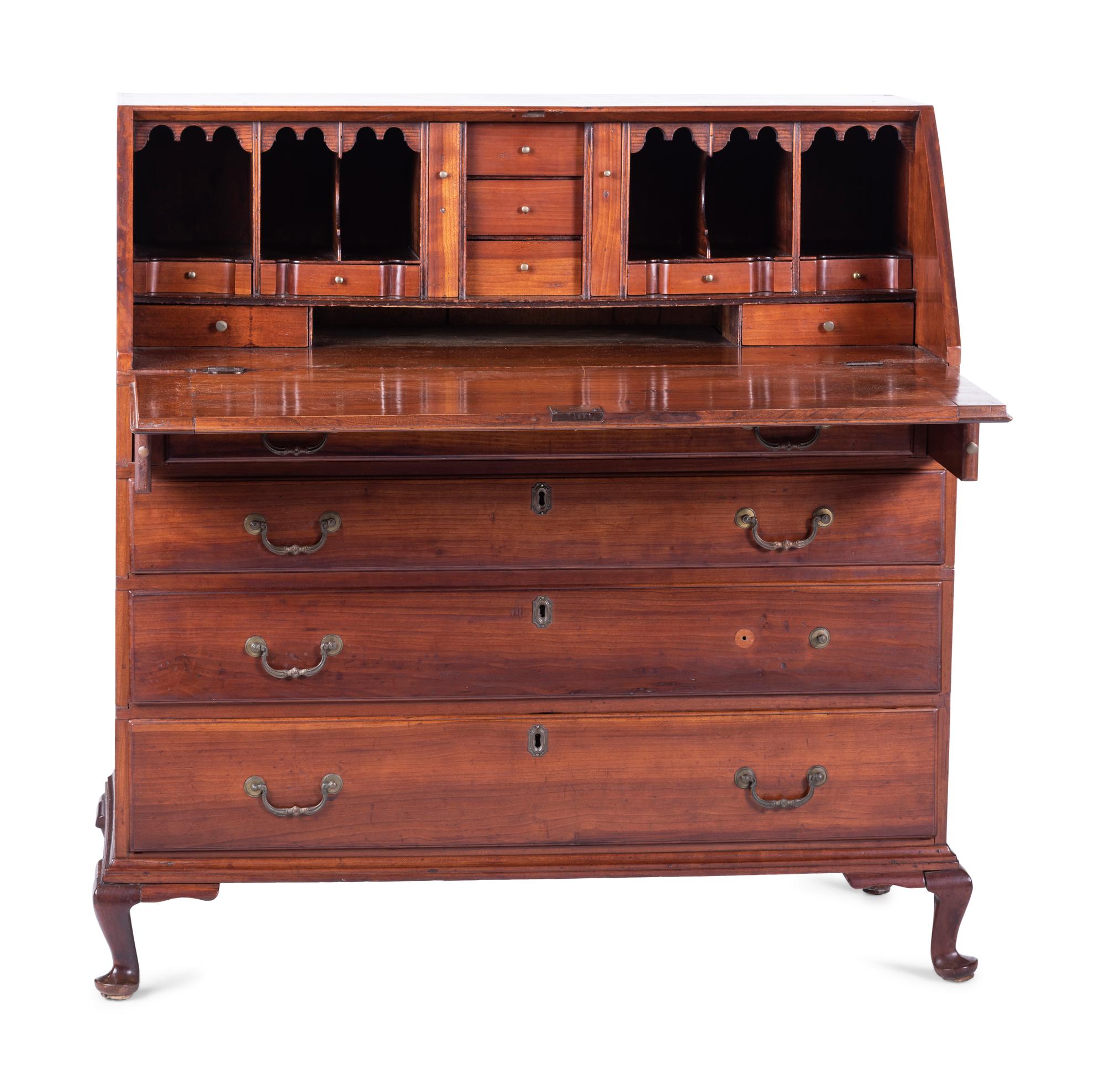 A Queen Anne Cherrywood Pad-Foot Slant Front Desk