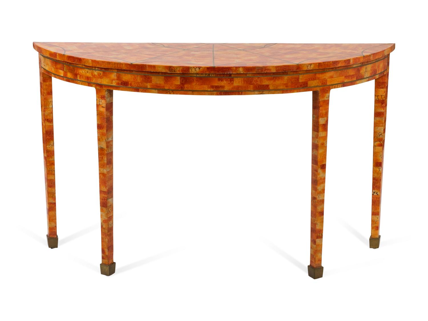 A Maitland-Smith Brass Inlaid Tesselated Console Table — 20TH CENTURY