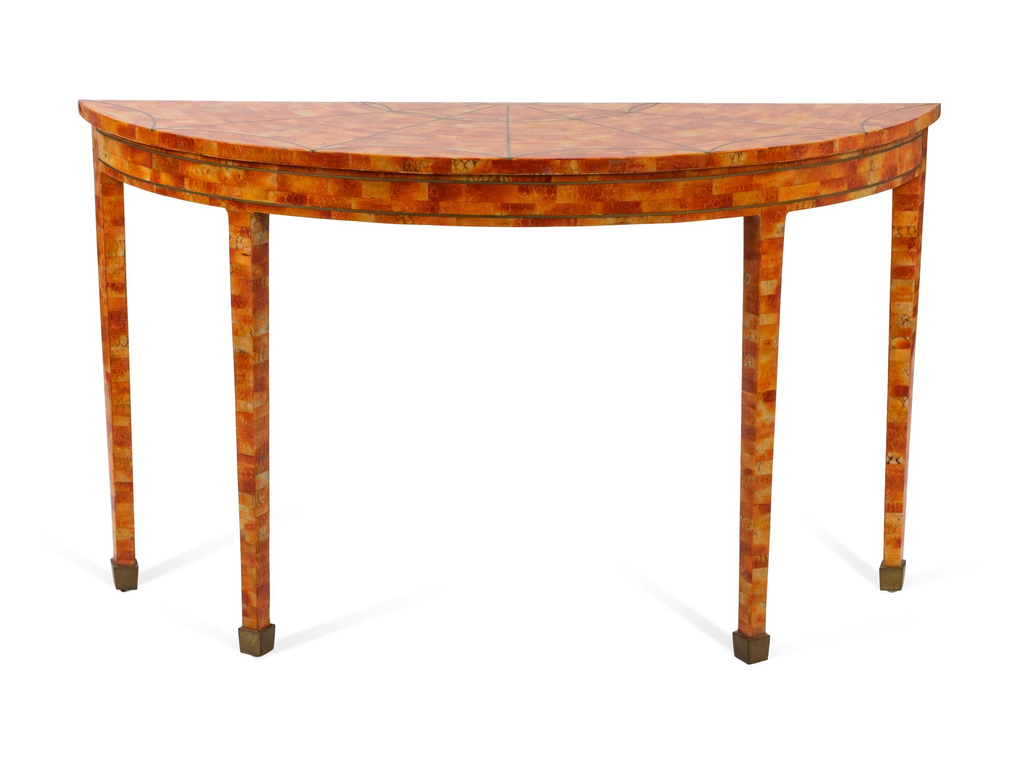 A Maitland-Smith Brass Inlaid Tesselated Console Table — 20TH CENTURY