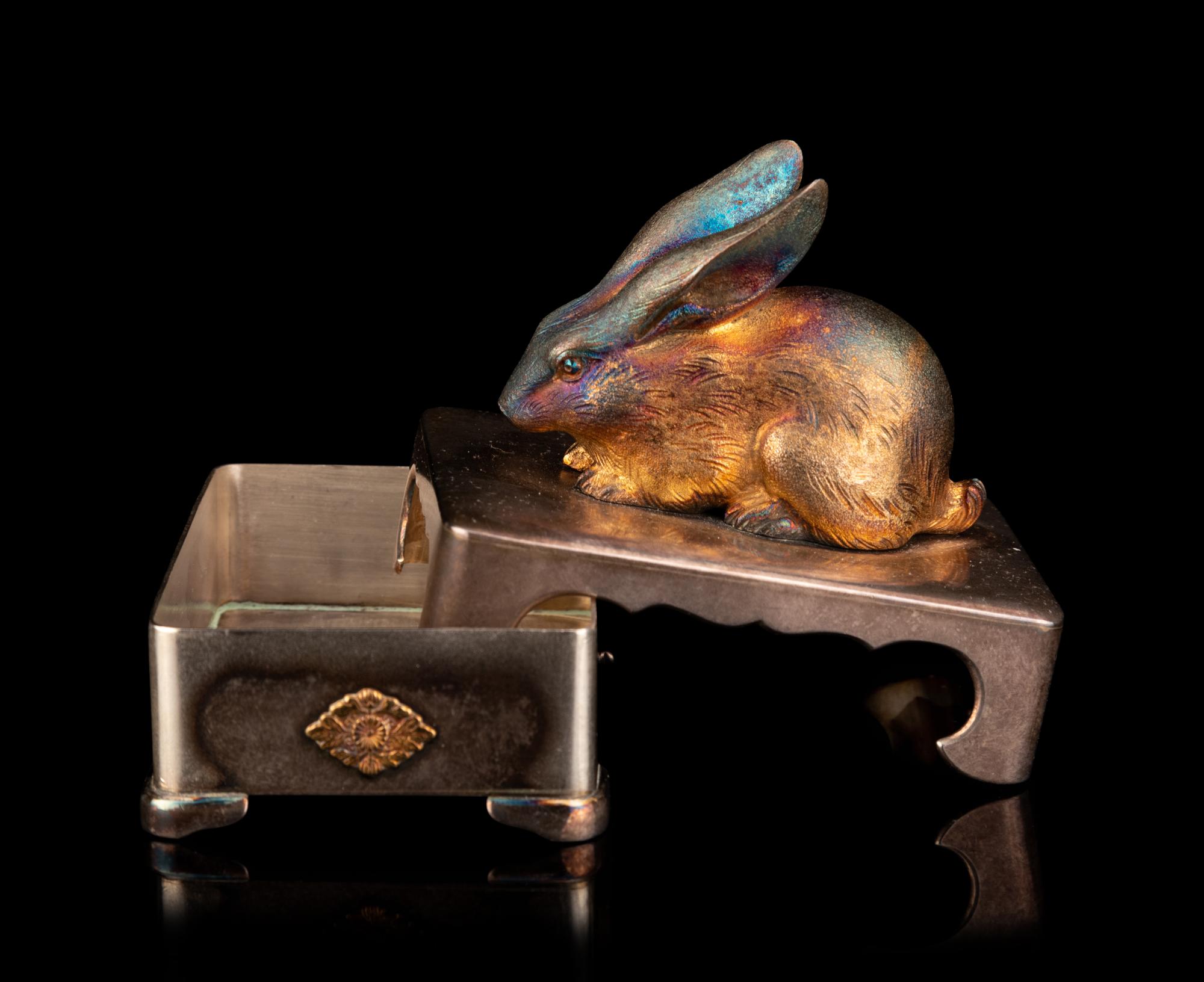 A Fine Japanese Silver Rabbit-Form Bonbonnière