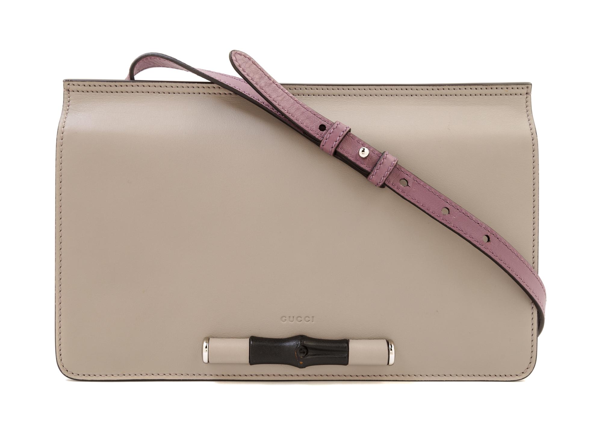 A Gucci Grey Leather Shoulder Bag, 11.75" x 7.5" x 1.5"; Strap drop: 15".