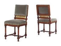 A Pair of Continental Gilt Bronze Mounted Walnut Side Chairs