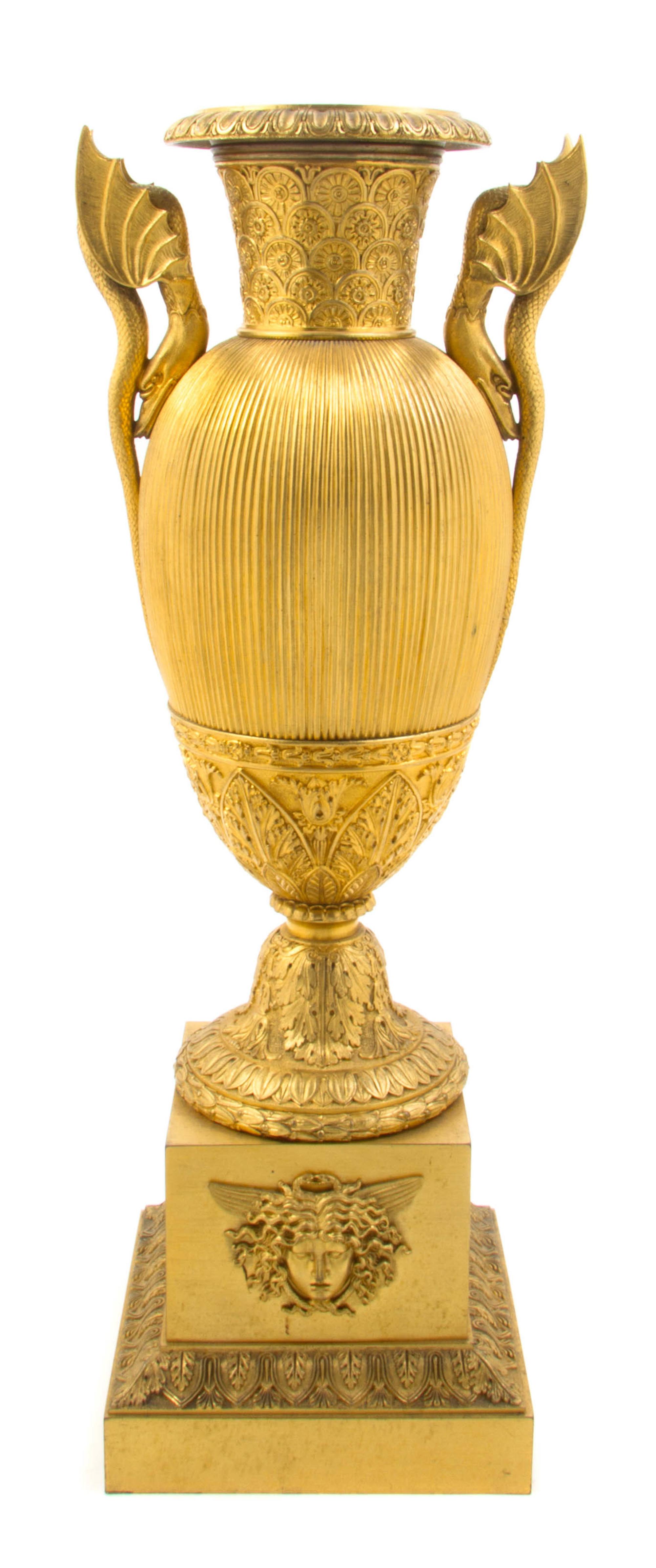 A Neoclassical Gilt Bronze Urn, Height 22 inches.