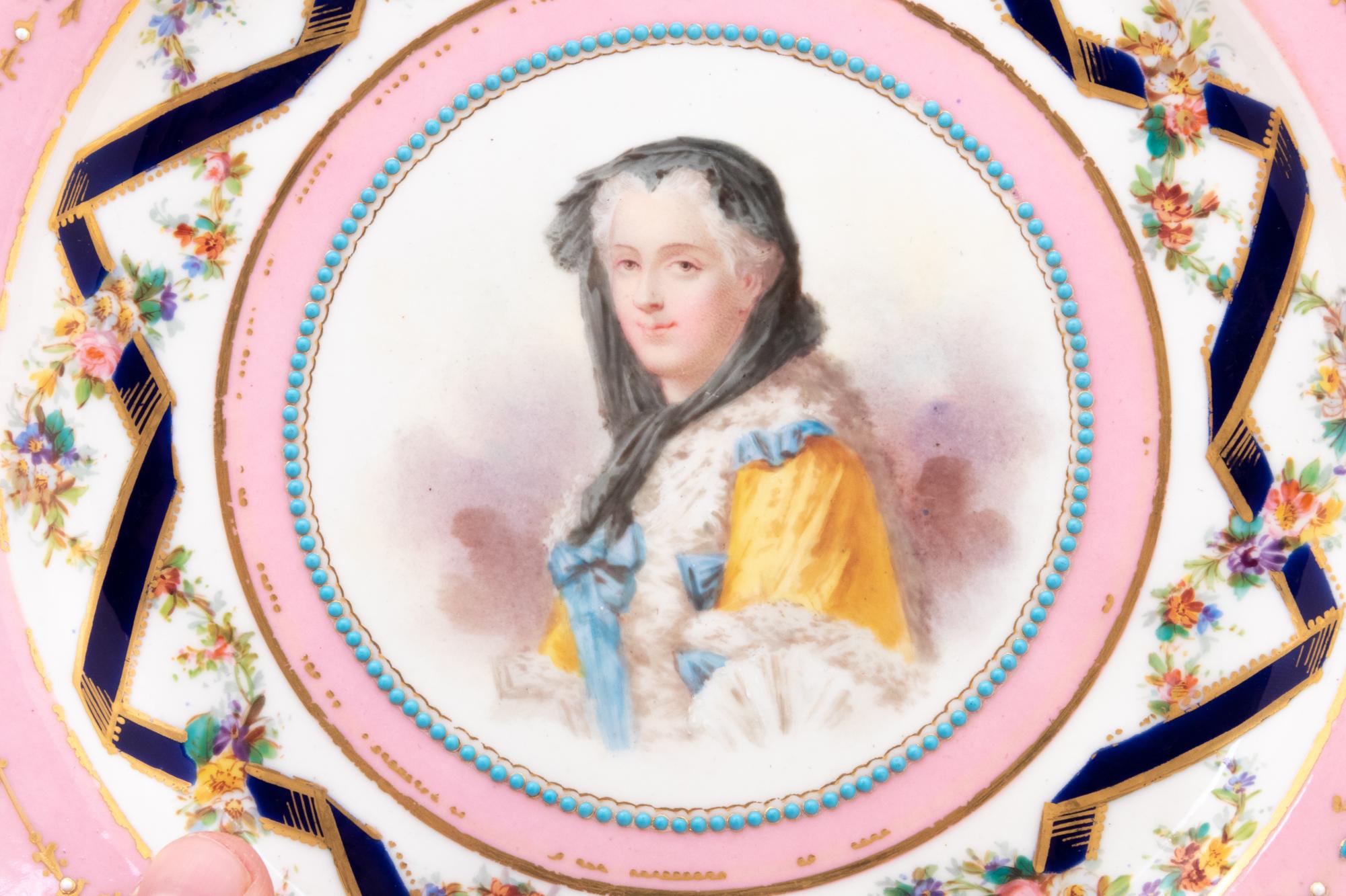 A Set of Twelve Sèvres Style Porcelain Plates Depicting Courtiers