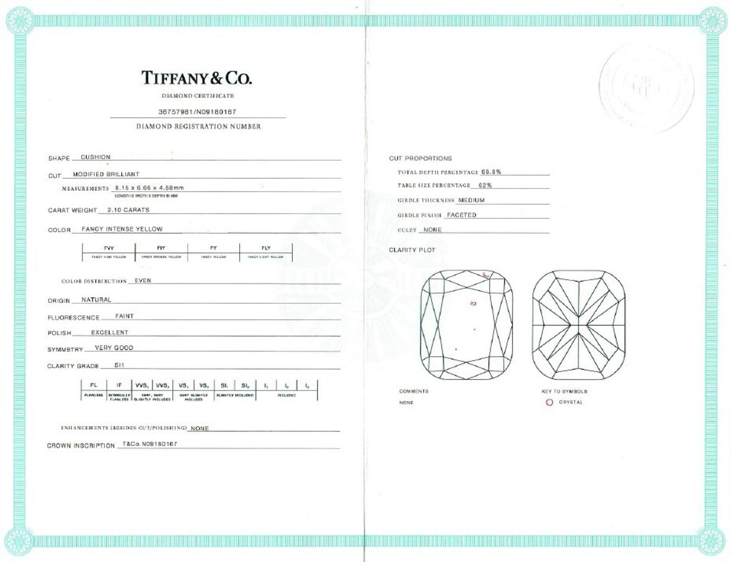 TIFFANY & CO., FANCY INTENSE YELLOW DIAMOND, DIAMOND, AND PLATINUM 'SOLESTE' RING