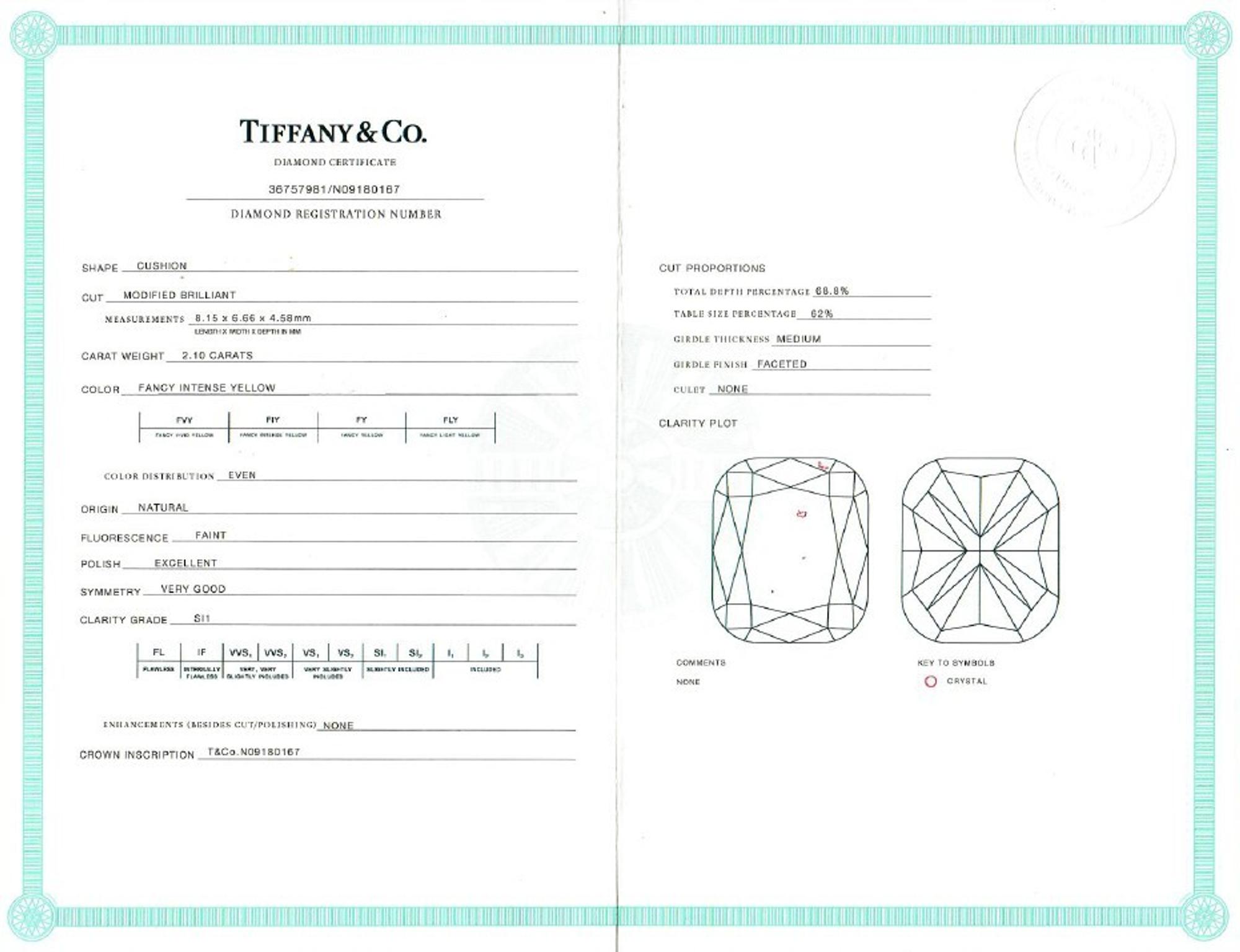 TIFFANY & CO., FANCY INTENSE YELLOW DIAMOND, DIAMOND, AND PLATINUM 'SOLESTE' RING