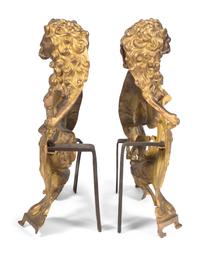 A Pair of English Gilt Bronze Lion-Form Chenets