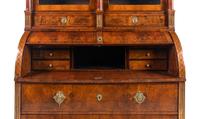 A Russian Neoclassical Brass-Inlaid Walnut Bureau Bookcase