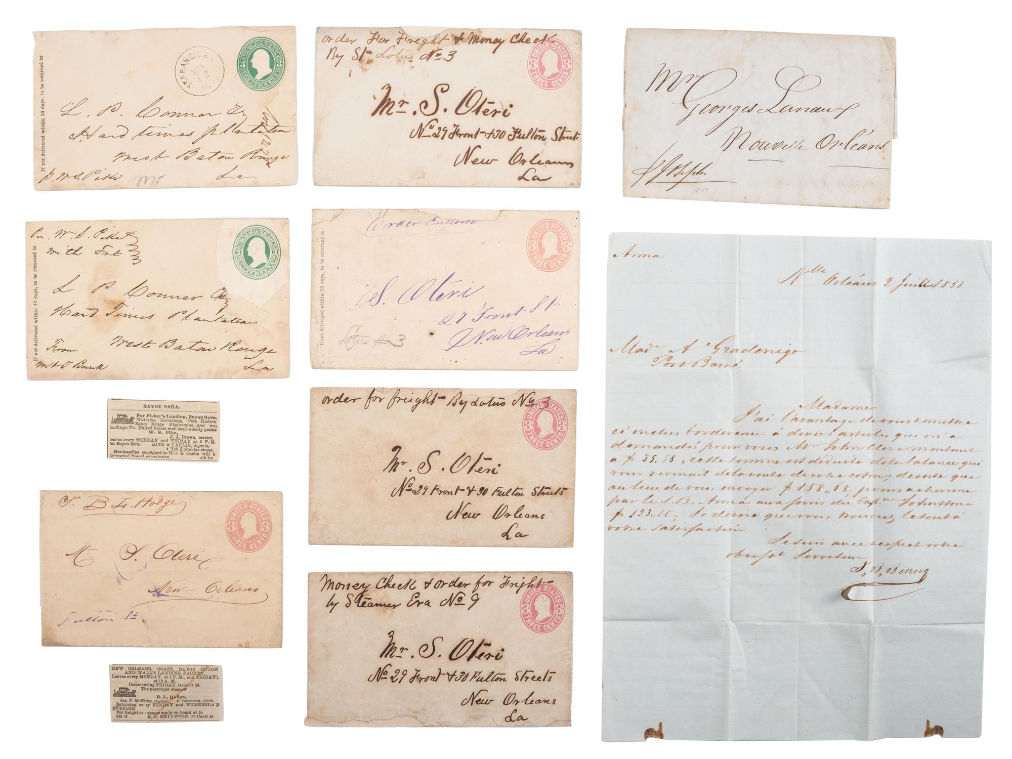 [STEAMBOATS] -- [POSTAL COVERS]. A group of 17 manuscript covers from Mississippi River steamboats, including: