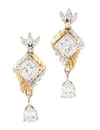 A Pair of Yellow Gold and Diamond Earrings, 8.70 dwts.