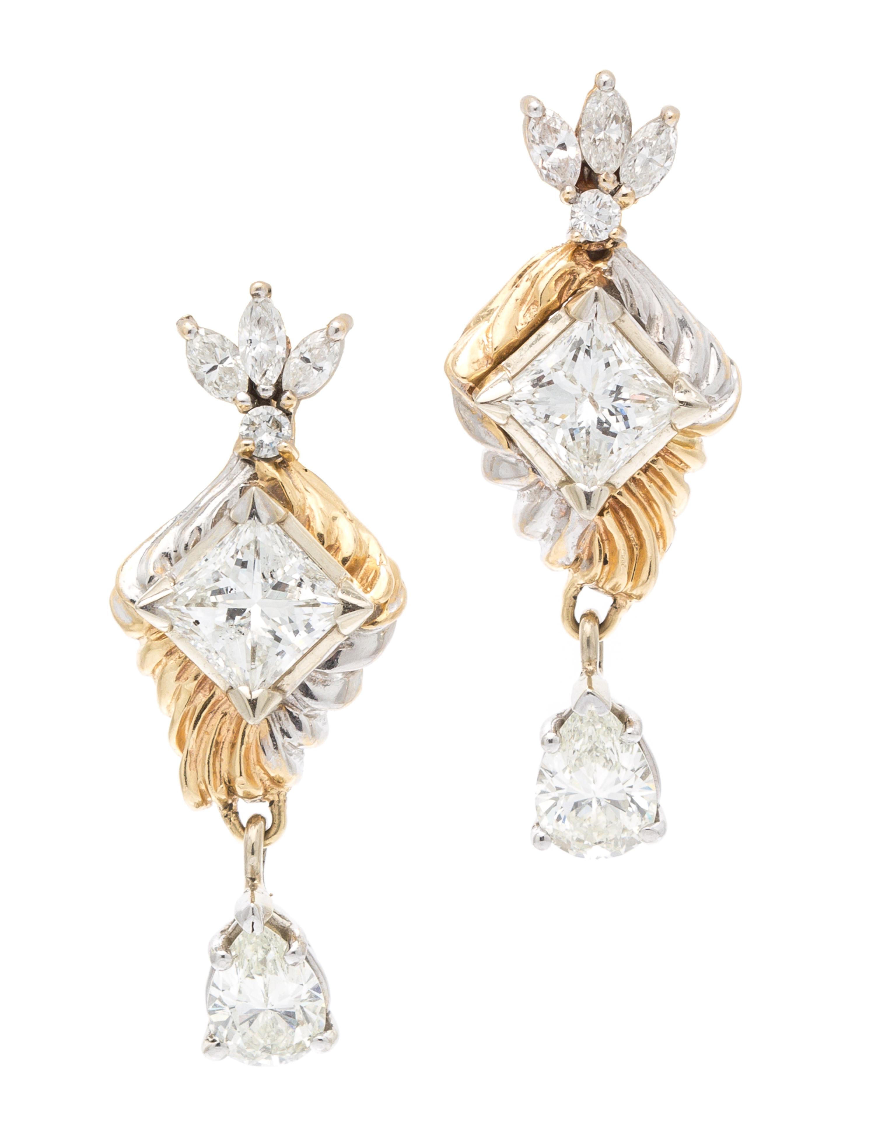 A Pair of Yellow Gold and Diamond Earrings, 8.70 dwts.