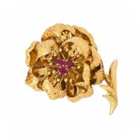 Tiffany & Co., Yellow Gold and Ruby Flower Brooch