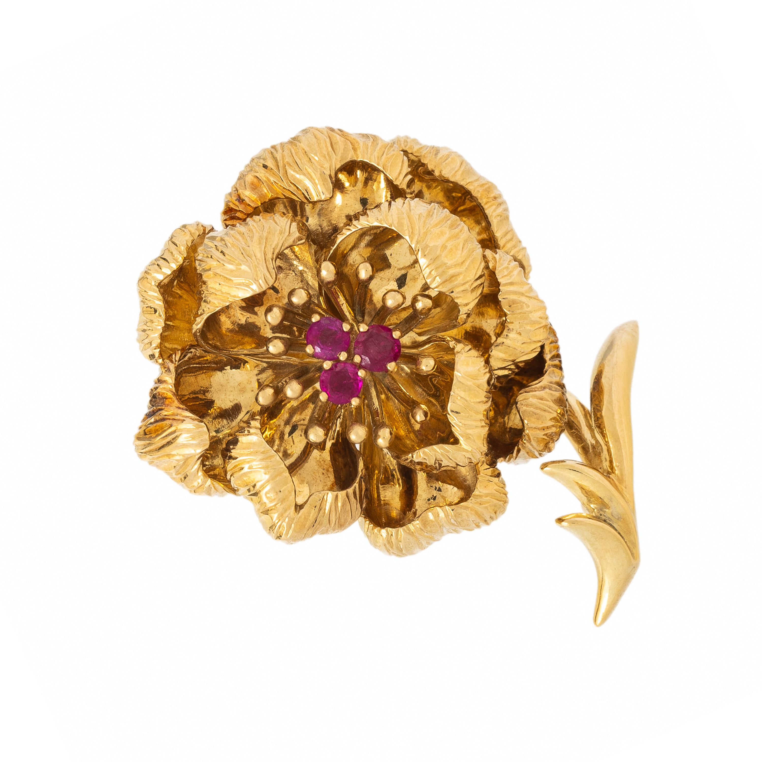 Tiffany & Co., Yellow Gold and Ruby Flower Brooch