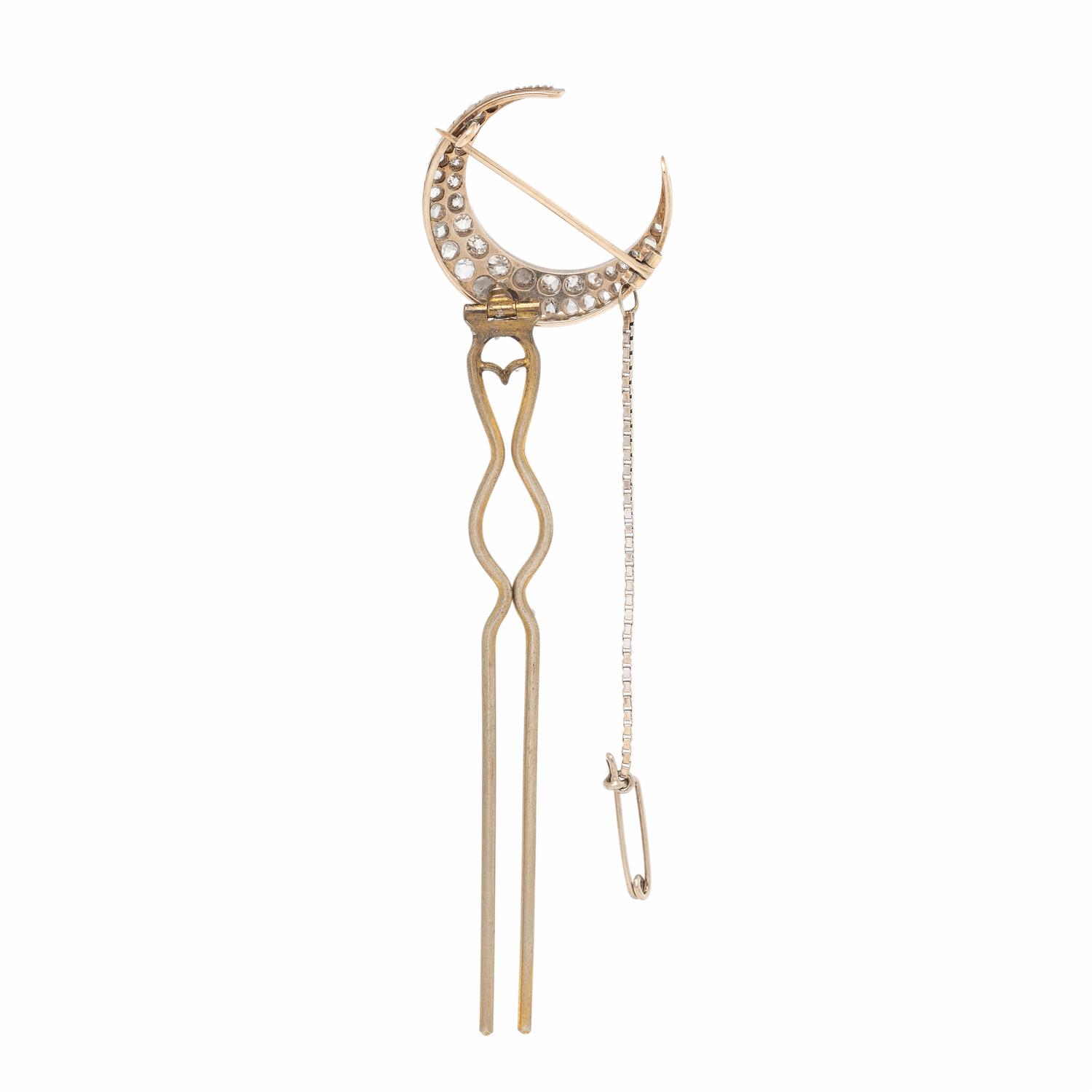 Victorian, Convertible Crescent Hair Pin Brooch