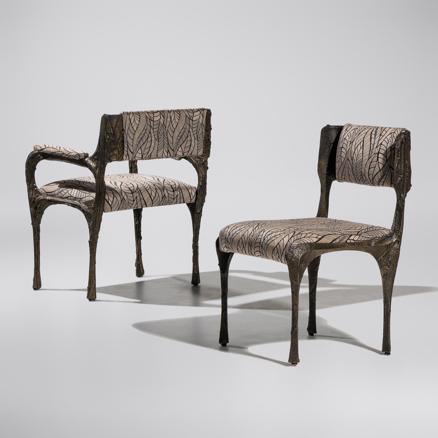 Sculpted Bronze chairs, set of 6, c. 1970 Paul Evans Studio for Directional, USA
