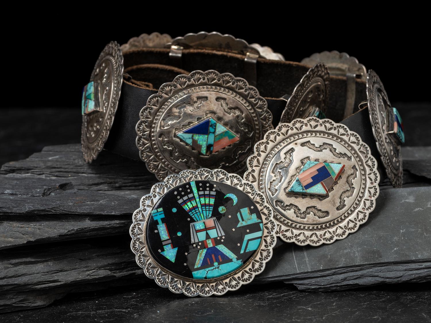 Sterling Silver and Mosaic Inlay Concha Belt