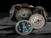 Sterling Silver and Mosaic Inlay Concha Belt